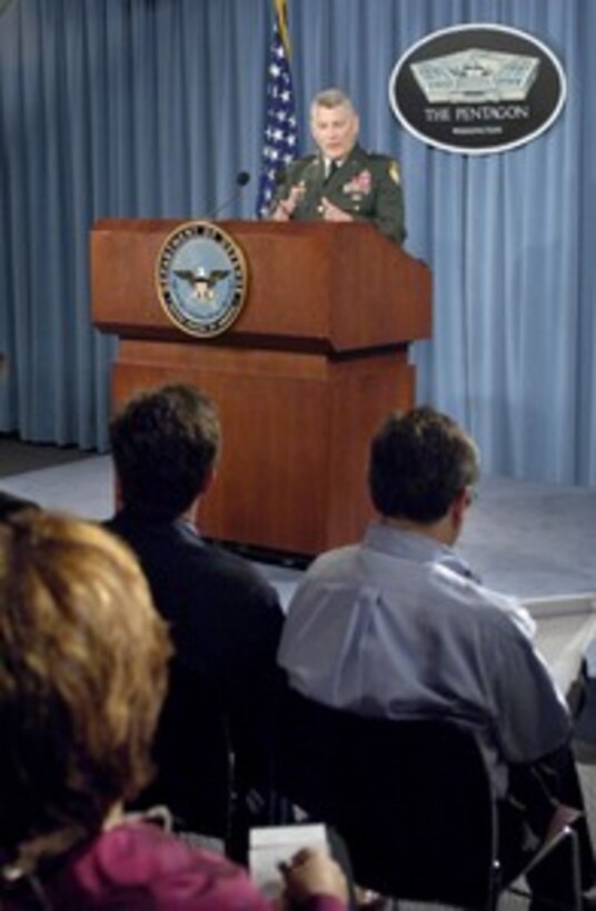 Joint Staff Deputy Director for Regional Operations Brig. Gen. Carter Ham, U.S. Army, briefs reporters in the Pentagon during an operational update briefing on June 14, 2006. 