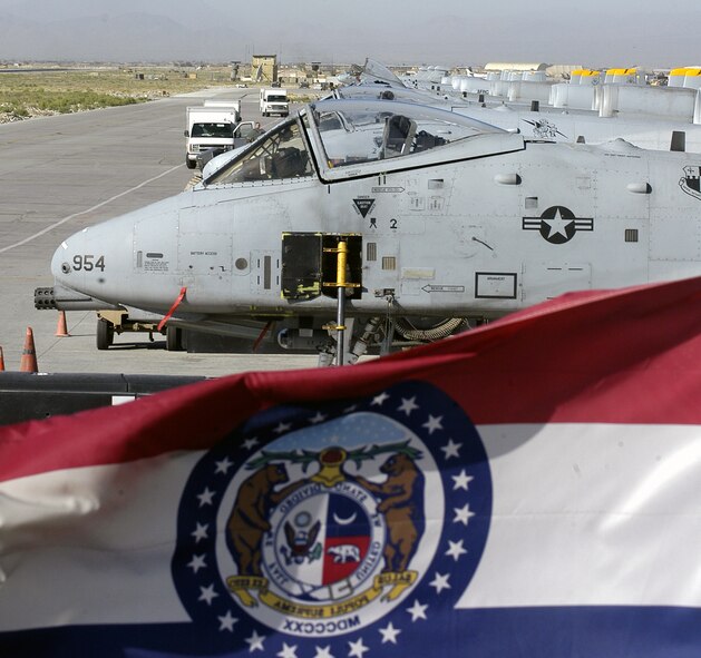 A-10s from the 442nd Fighter Wing, Whiteman Air Force Base, Mo., and the 52nd Fighter Wing, Spangdahlem Air Base, Germany, sit on the ramp at Bagram Airfield Afghanistan June 13.  (US Air Force photo/Maj. David Kurle)