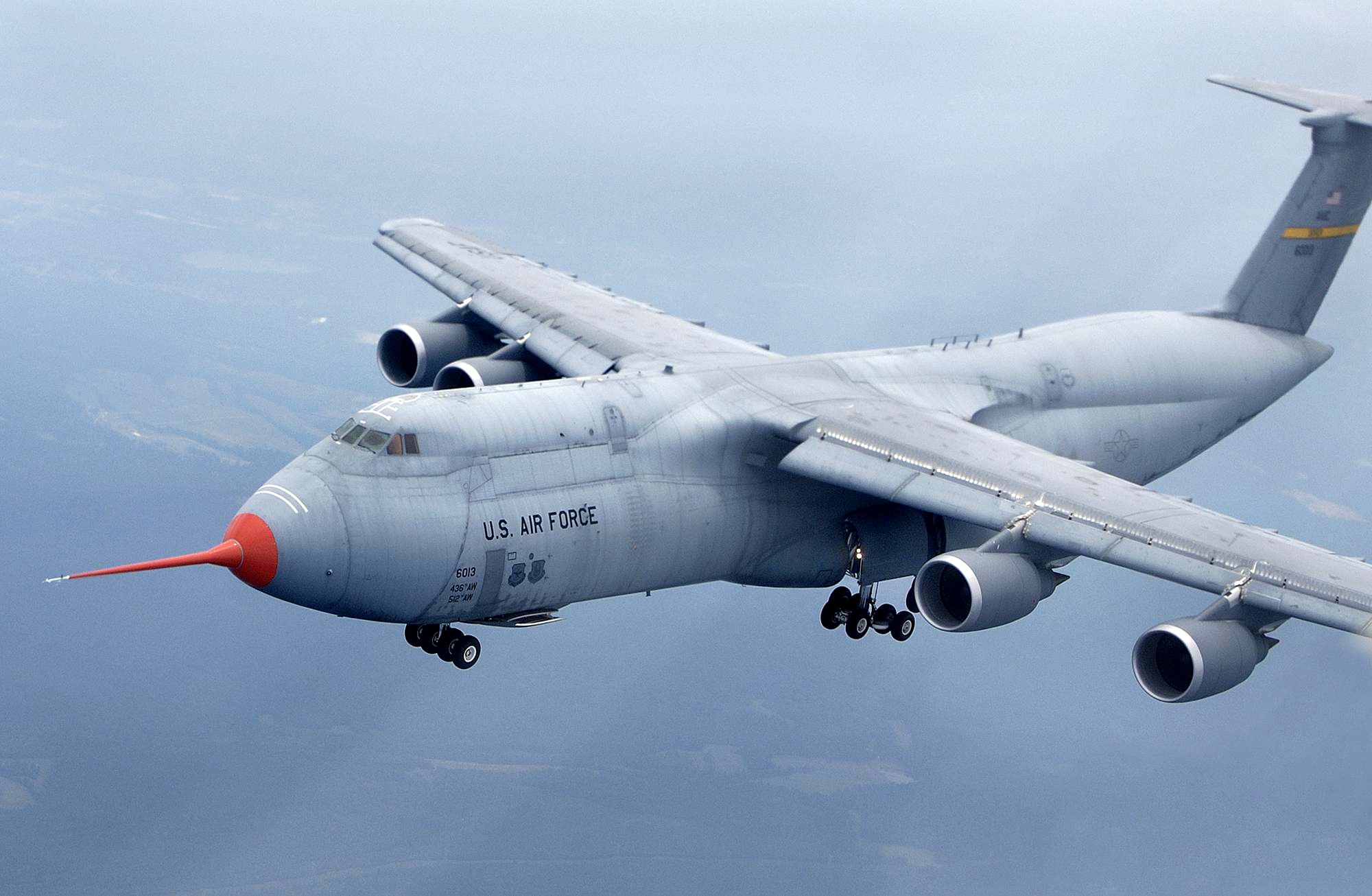 A modernized version of the C-5 Galaxy, known as the C-5M, made its maiden flight at Dobbins Air Reserve Base, Ga., on Monday, June 19.  Upgrades to the venerable airlifter include new, more powerful engines; a modern cockpit with a digital, all weather flight control system, a new communications suite and enhanced navigation and safety equipment.  (Lockheed Martin photo)