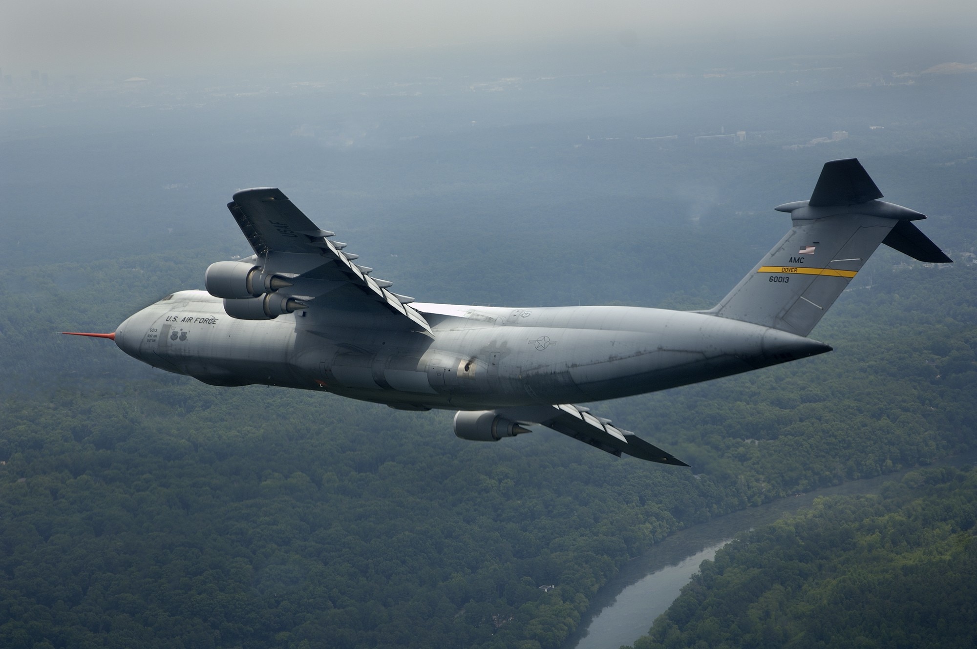 The C-5M flies during its First Flight ceremony at Lockheed Martin’s Marietta, Ga. plant. This flight takes place 38 years after the C-5 Galaxy’s maiden flight, June 30, 1968.
