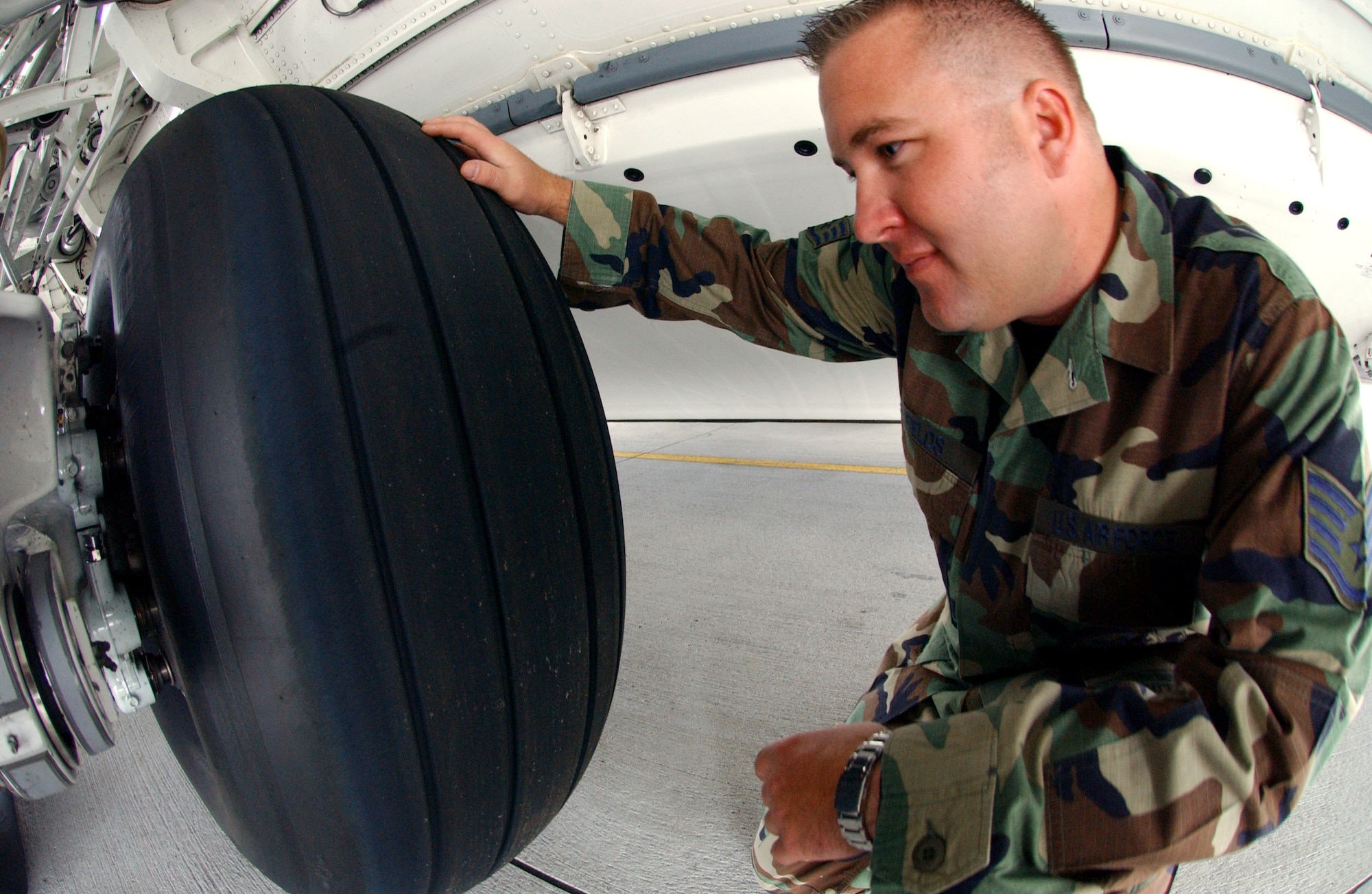 Staff Sgt. Steve Fields performs daily maintenance on a C-17 Globemaster III at Ramstein Air Base, Germany on June 22. Sergeant Fields is a propulsion specialist with the 723rd Air Mobility Squadron. (U.S. Air Force photo/Staff Sgt. Christina M. Rumsey)
