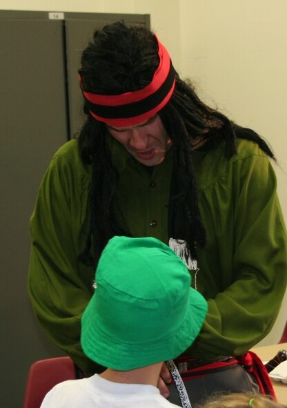 Pirate extraordinaire, 2nd Lt. Lee Johnson, a chaplain candidiate from Atlanta, entertains children during one of the storytelling skit sessions of vacation Bible school.