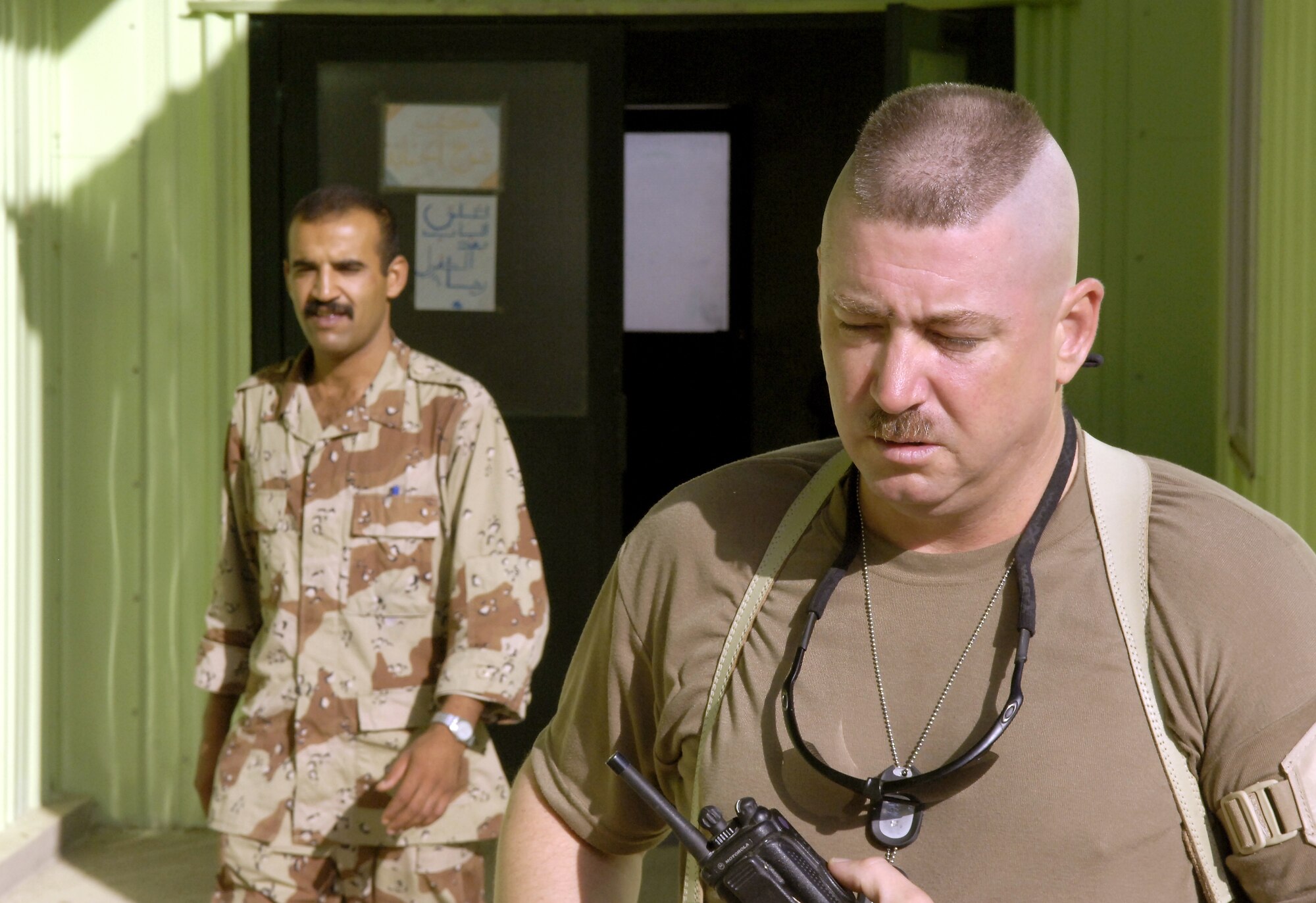 Master Sgt. Anthony Roop is the NCO in charge of training for the Coalition Military Assistance Training Team at Camp Rustamiyah, Iraq. The team is training Iraqis in base defense, preparing them to take over security at the camp. (U.S. Air Force photo/Senior Airman Brian Ferguson)
