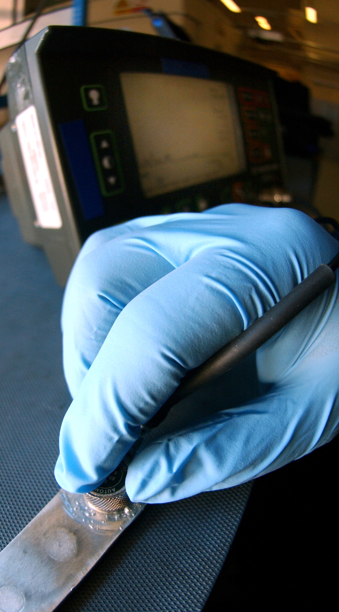 The subsurface of aircraft parts are checked for cracks and defects with an ultrasound unit at Royal Air Force Base Mildenhall, England, on Tuesday, June 20. (U.S. Air Force photo/Staff Sgt. Tyrona Pearsall)