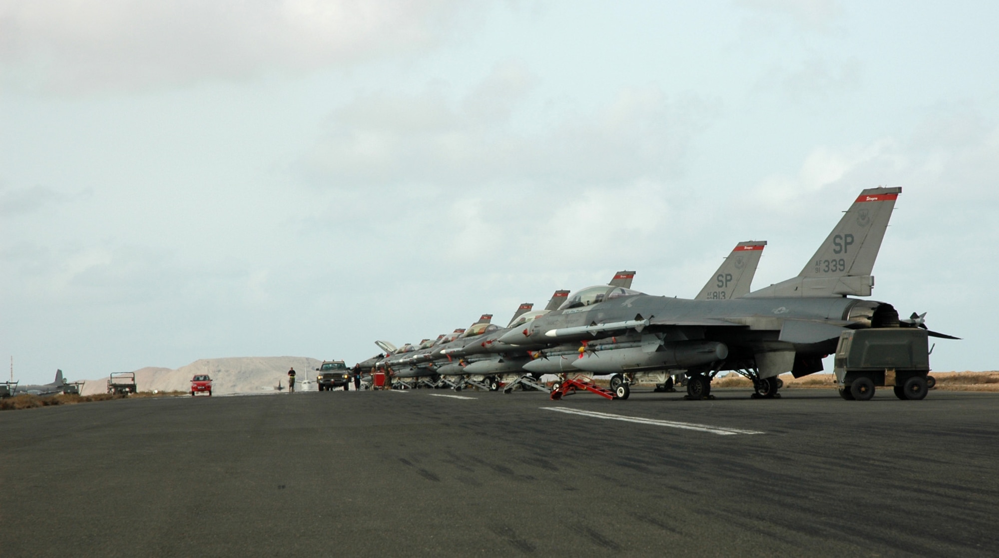 F-16 Fighting Falcons from the 22nd Fighter Squadron at Spangdahlem Air Base, Germany, are deployed to Sal, Cape Verde, for NATO's Exercise Steadfast Jaguar. More than 7,000 NATO servicemembers from land, maritime and air components are participating in the exercise, which ends today. (U.S. Air Force photo/Capt. Krista Carlos) 