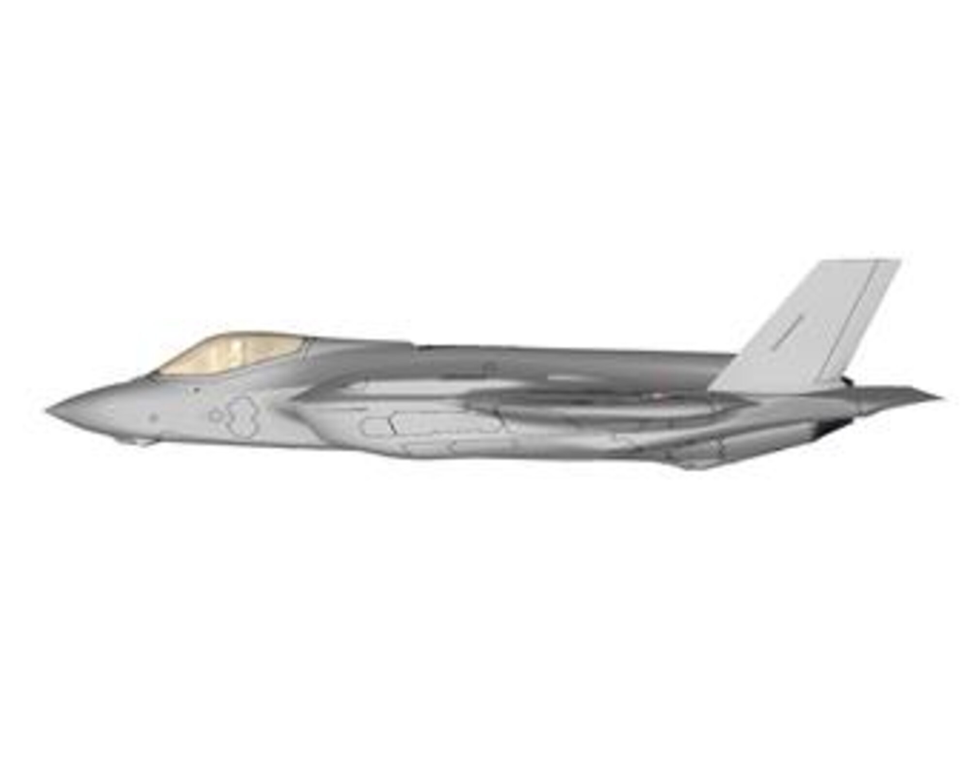 F-35A, Joint Strike Fighter, Side View (Color).  Image is 8x8 inches @300 ppi.