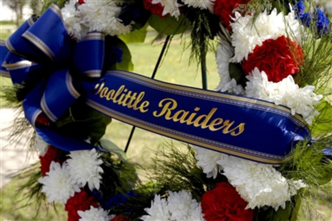 A wreath commemorates the Doolittle Raiders who lost their lives in the line of duty in World War II. The Doolittle Raider reunion/memorial ceremony was held at the National Museum of the U.S. Air Force, Wright-Patterson Air Force Base, in Dayton, Ohio, April 18, 2006. 