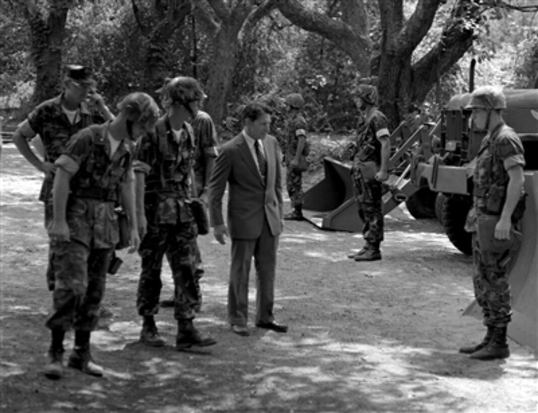 Defense Secretary Caspar W. Weinberger inspects the troops of 2nd Combat Engineer Battalion while touring the 2nd Marine Division in 1982.