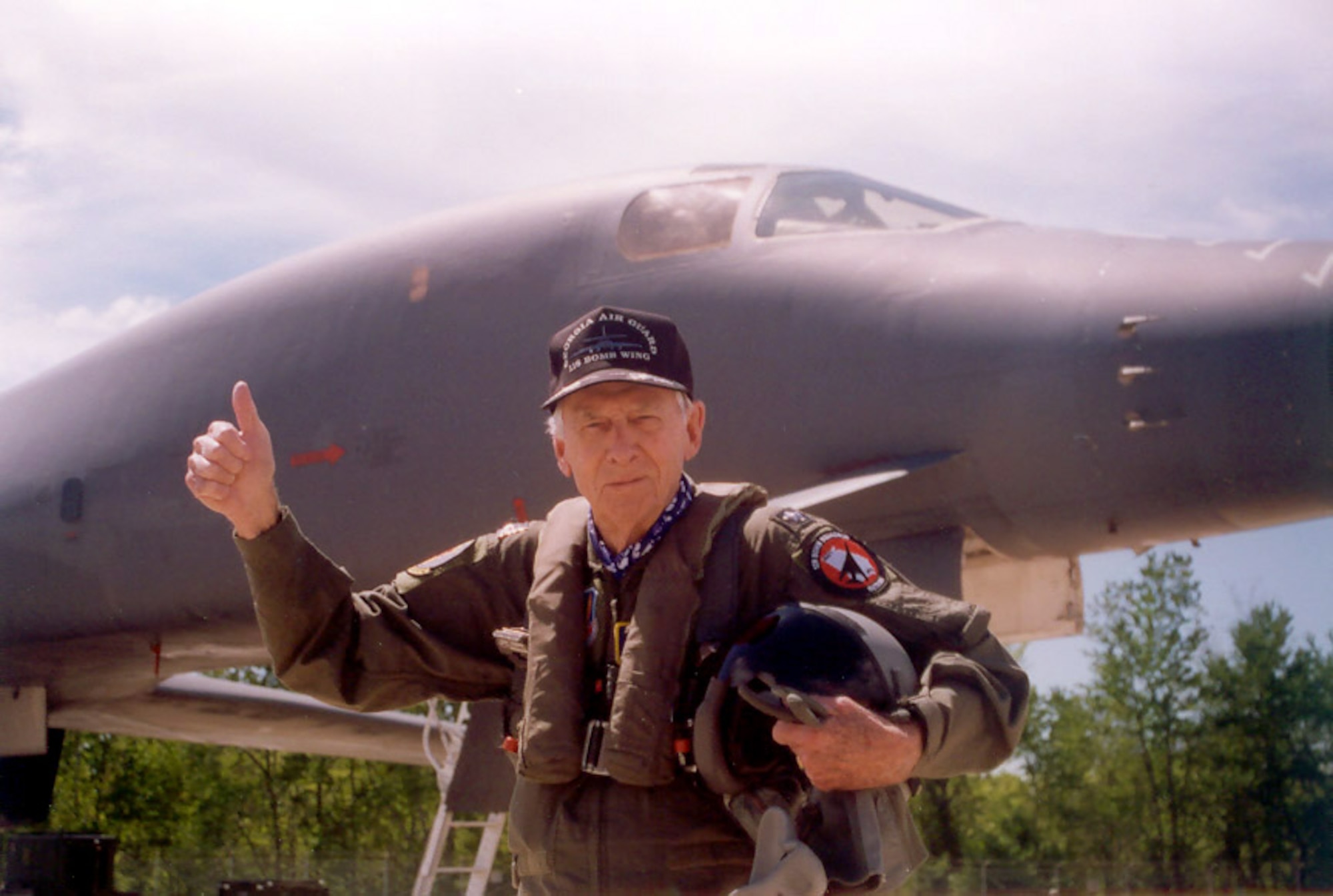 Brig. Gen. Robert L. Scott Jr. after his B-1 flight in 1997.  (Courtesy photo/ Museum of Aviation)