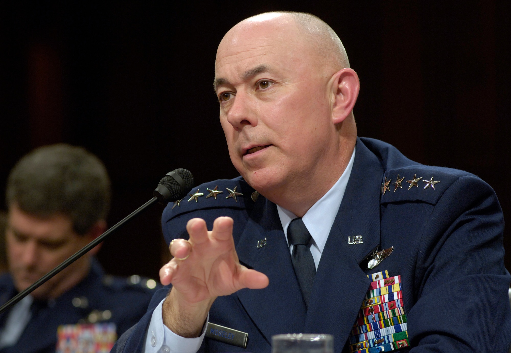 Air Force Chief of Staff Gen. T. Michael Moseley answers questions during a Senate Armed Services Committee hearing Thursday, March 2, 2006, in Washington, D.C.  (U.S. Air Force photo by Master Sgt. Jim Varhegyi)