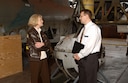 DAYTON, Ohio -- &quot;Memphis Belle&quot;™ pilot&#39;s widow, Linda Morgan, speaks with museum historian Jeff Duford beside the &quot;Memphis Belle&quot; at the National Museum of the U.S. Air Force. (U.S. Air Force photo)