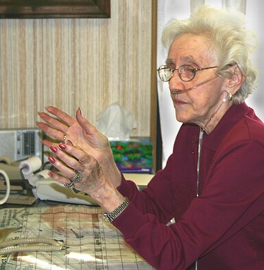 CANNON AIR FORCE BASE, N.M. -- Mrs. Marjorie Tyson has been Doc Stewart's secretary for 49 years. "Doc has been the type of employer that expected you to get your job done, but in the meantime, he expected you to enjoy working for him. He’s been a great boss. It’s been fun as well as rewarding.” (U.S. Air Force photo by Janet Taylor-Birkey)