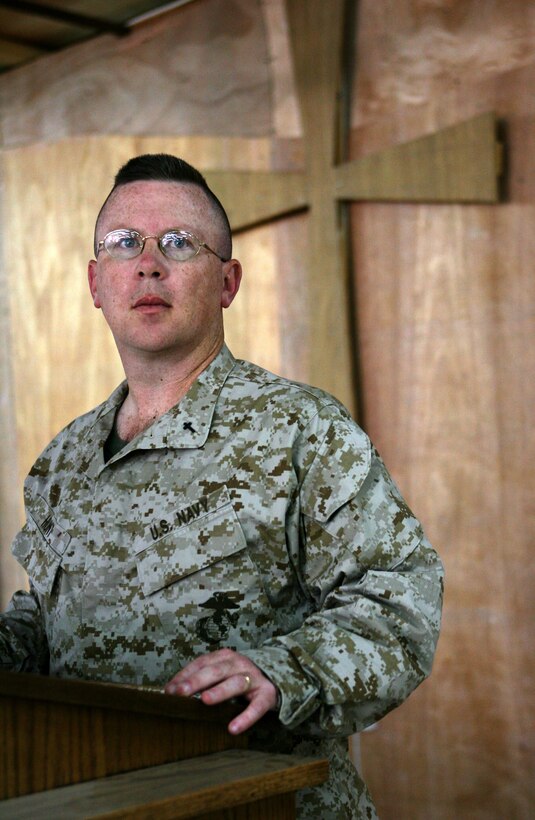 Lt. Cmdr. Ray Hunt and his fellow chaplains are ready to support the service members of the 1st Marine Logistics Group at Camp Taqaddum, Iraq, assisting them in whatever spiritual needs that may arise. ::n::::n::â??We like to think that we have met needs and now we are going after wants (spiritually),â? Hunt, a 40-year-old native of Clinton, Miss.::n::::n::The 4,200 service members of 1st MLG are part of the 25,000 Marines, airmen, solders and sailors of the 1st Marine Expeditionary Forceâ??s forward deployed element. The 1st MLGâ??s mission is to provide sustained logistics support to I MEF and Iraqi security forces operating in the Al Anbar province of Iraq. First MLG will also support the development of the Iraqi Security Forcesâ?? logistic capabilities in order to enable independent ISF led counter insurgency operations.