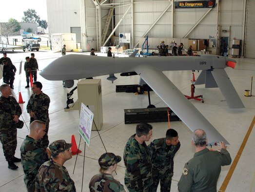 With all of the 163rd Air Refueling Wings remaining KC-135R tankers scheduled to be dispersed to other organizations by the beginning of June, the team received a briefing on their new Predator mission. The wing will soon be redesignated and transferred to Air Combat Command. (U.S. Air Force photo by Staff Sgt. D. Clare)