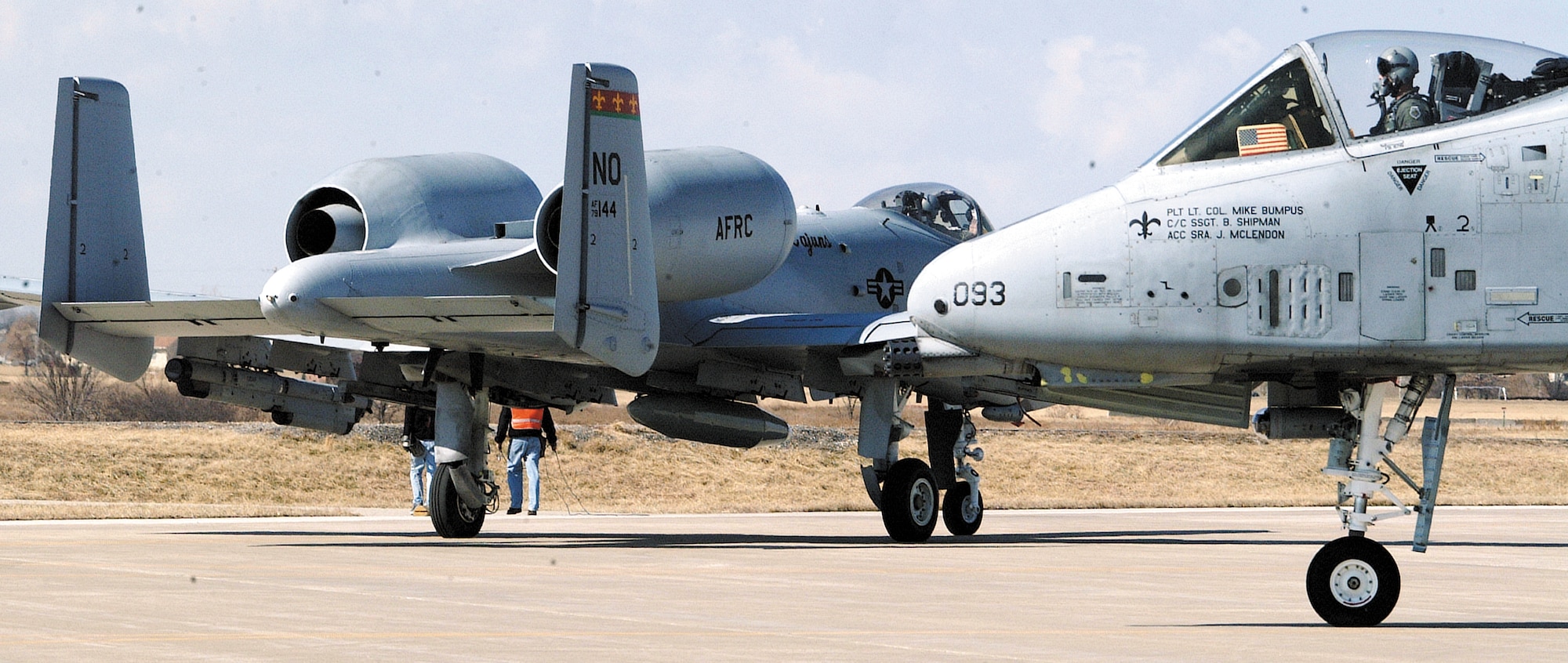 The first two A-10s from the 926th Fighter Wing based near New Orleans arrive at the 442nd Fighter Wing, an Air Force Reserve unit at Whiteman Air Force Base, Mo., Feb. 24.The 442nd Fighter Wing has since received six additional A-10s as part of the base realignment and closure decision. A ninth aircraft is scheduled to arrive in June.  The aircraft are on loan to 442nd pending a formal acceptance process, including an environmental impact statement. The 442nd FW is going from 15 aircraft assigned to a full squadron of 24 A-10 Thunderbolt IIs. (Photo by Master Sgt. Bill Huntington) 