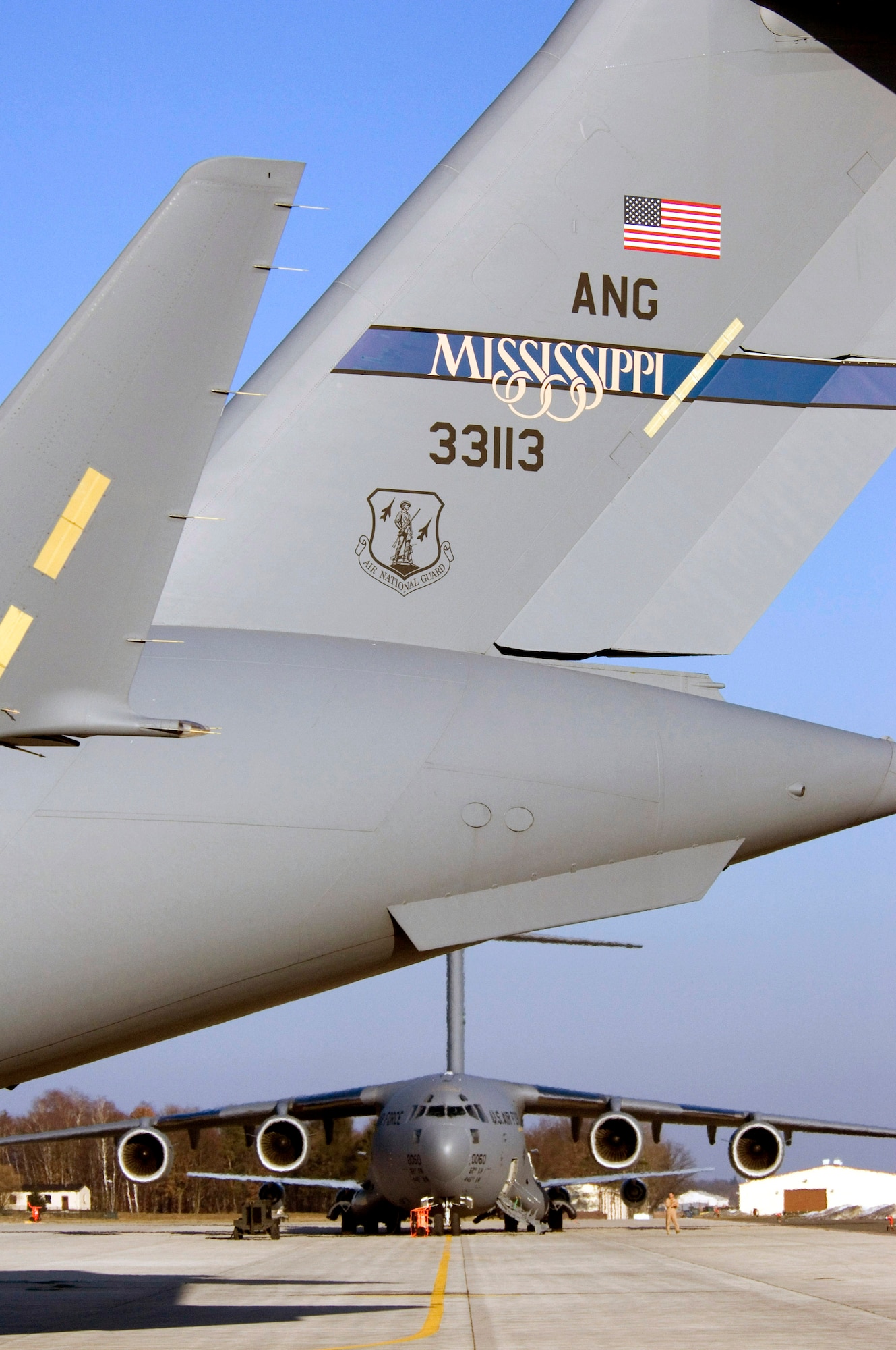 A C-17 Globemaster III taxis for takeoff at Ramstein Air Base, Germany, on Sunday, March 19, 2006. The Mississippi Air National Guard transport delivered cargo to Al Asad, Iraq, and returned from Balad Air Base, Iraq, as an aeromedical mission that put the air transport past the 1 millionth hour of flight time. (U.S. Air Force photo/Master Sgt. John E. Lasky) 