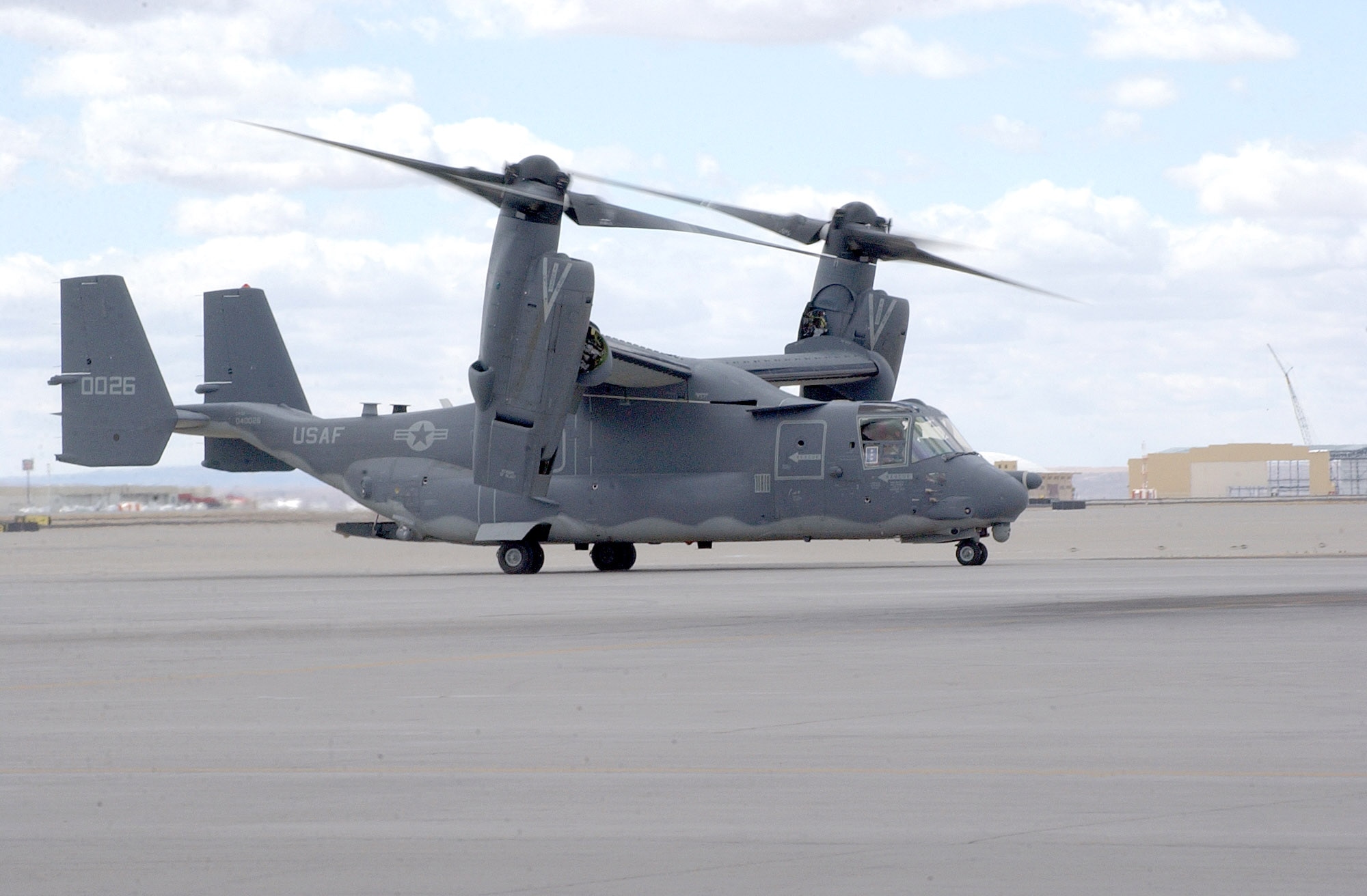 Air Force Special Operations Command's first CV-22 Osprey arrives at Kirtland Air Force Base, N.M., Monday, March 20, 2006. The aircraft will be flown by Airmen with the 58th Special Operations Wing.  (U.S. Air Force photo/Staff Sgt. Markus Maier)