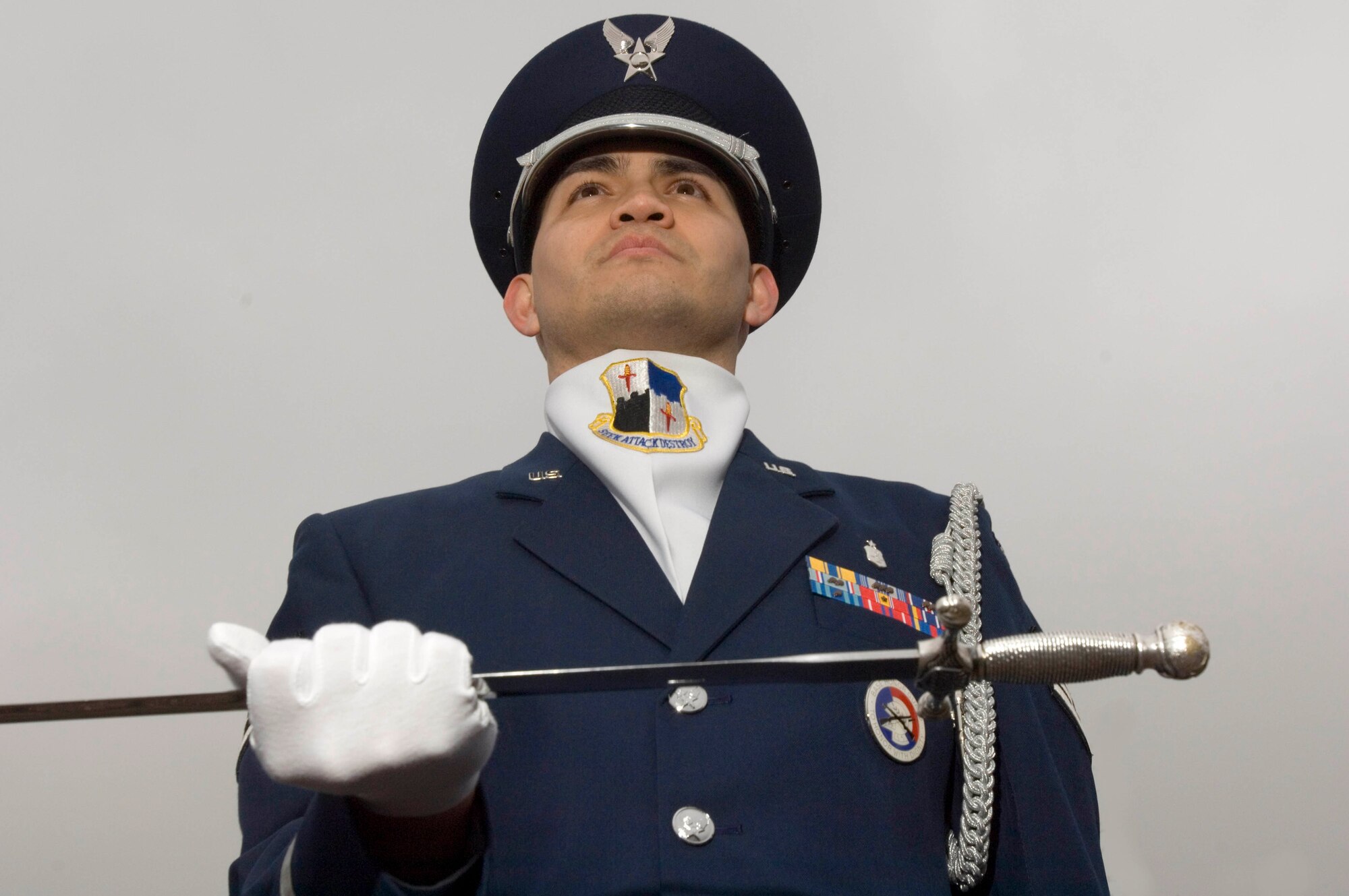 Staff Sgt. Ernesto Otero holds a saber during practice at Spangdahlem Air Base, Germany, on Tuesday, March 21, 2006. Sergeant Otero is a nutritionist with the 52nd Aerospace Medical Squadron. (U.S. Air Force photo/Master Sgt. John E. Lasky) 