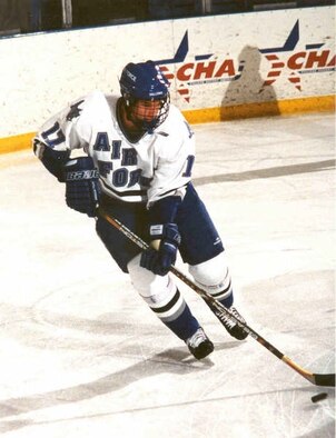 Lieutenant Gornick skates with the Air Force Academy hockey team in 2001.