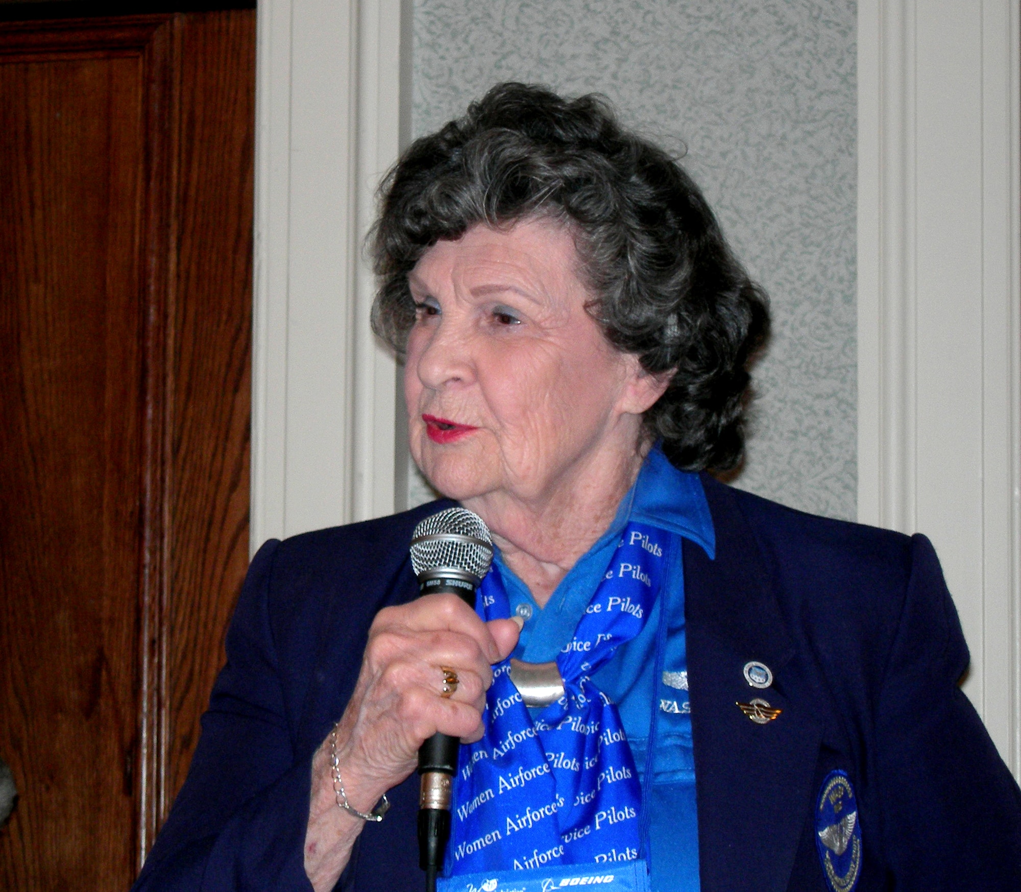 Retired Air Force Lt. Col. Betty Jane Williams speaks during a Women Airforce Service Pilots, or WASP, panel at the 17th Annual Inernational Women in Aviation Conference in Nashville, Tenn., Saturday, March 25, 2006. Colonel Williams was inducted into the organization's Pioneer Hall of Fame. (U.S. Air Force photo/Annette Crawford)