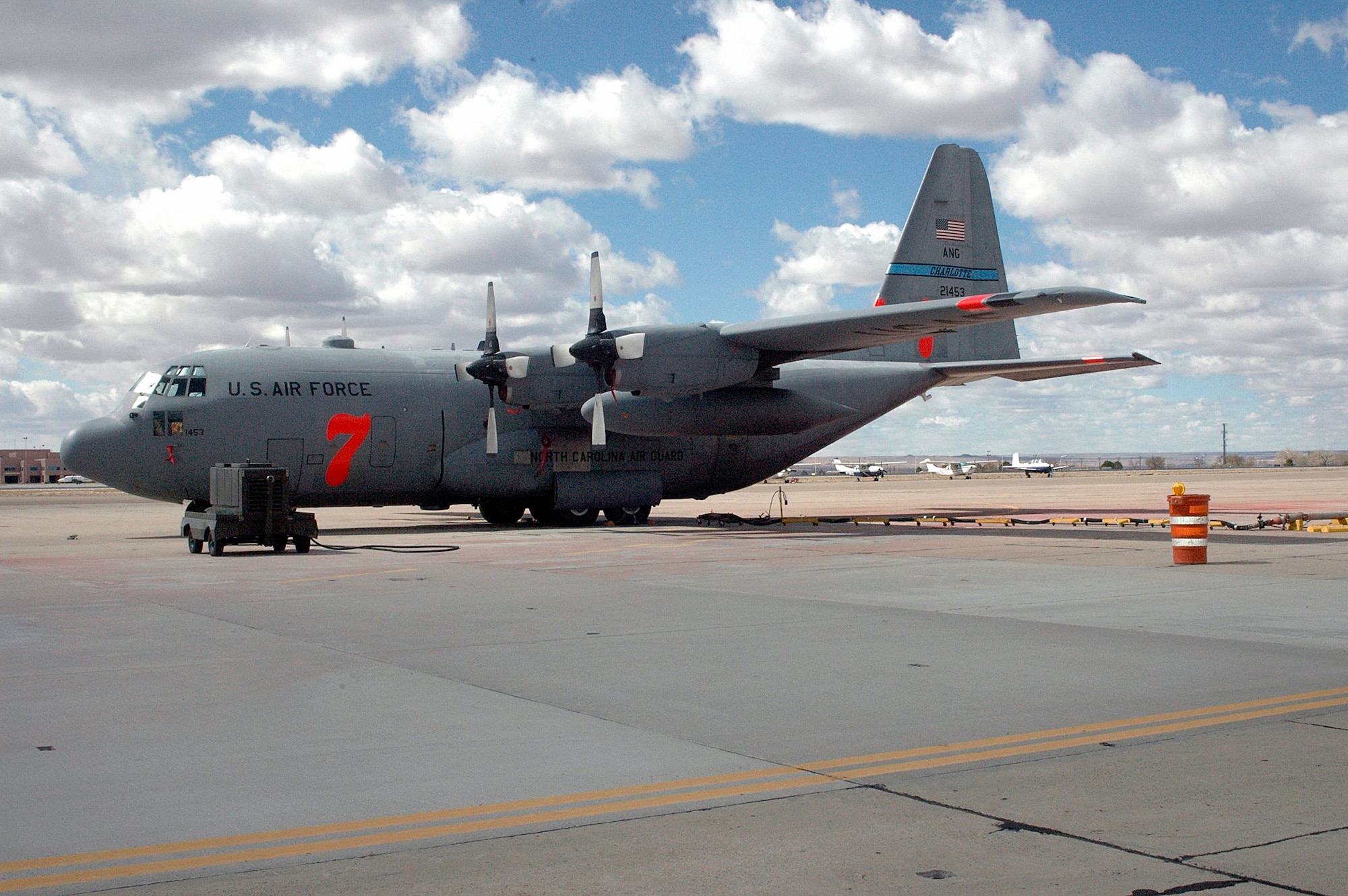 KIRTLAND AIR FORCE BASE, N.M. — A MAFFS-capable C-130 sits on a ramp at Kirtland Air Force Base, N.M. The MAFFS unit is deployed to Kirtland to lend air support to wildfires in West Texas. (Air Force photo by Mara Minwegen)

