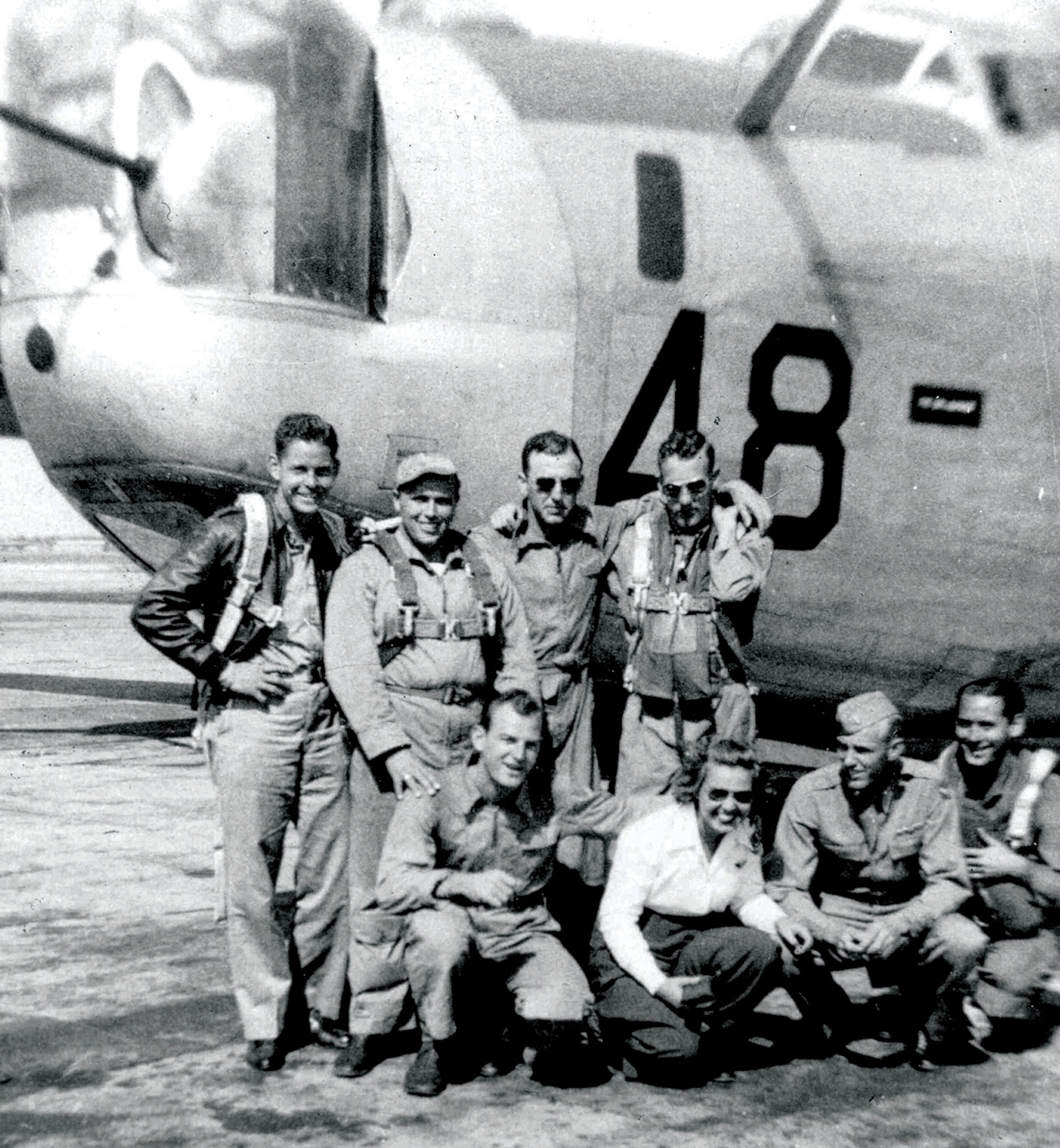 Deanie Parrish (bottom row, center) poses with other pilots during the early 1940s. As a WASP, she wanted to show that women could fly like any "one of the guys." Her husband is in the back row, second from right. (Courtesy photo/Deanie Parrish)