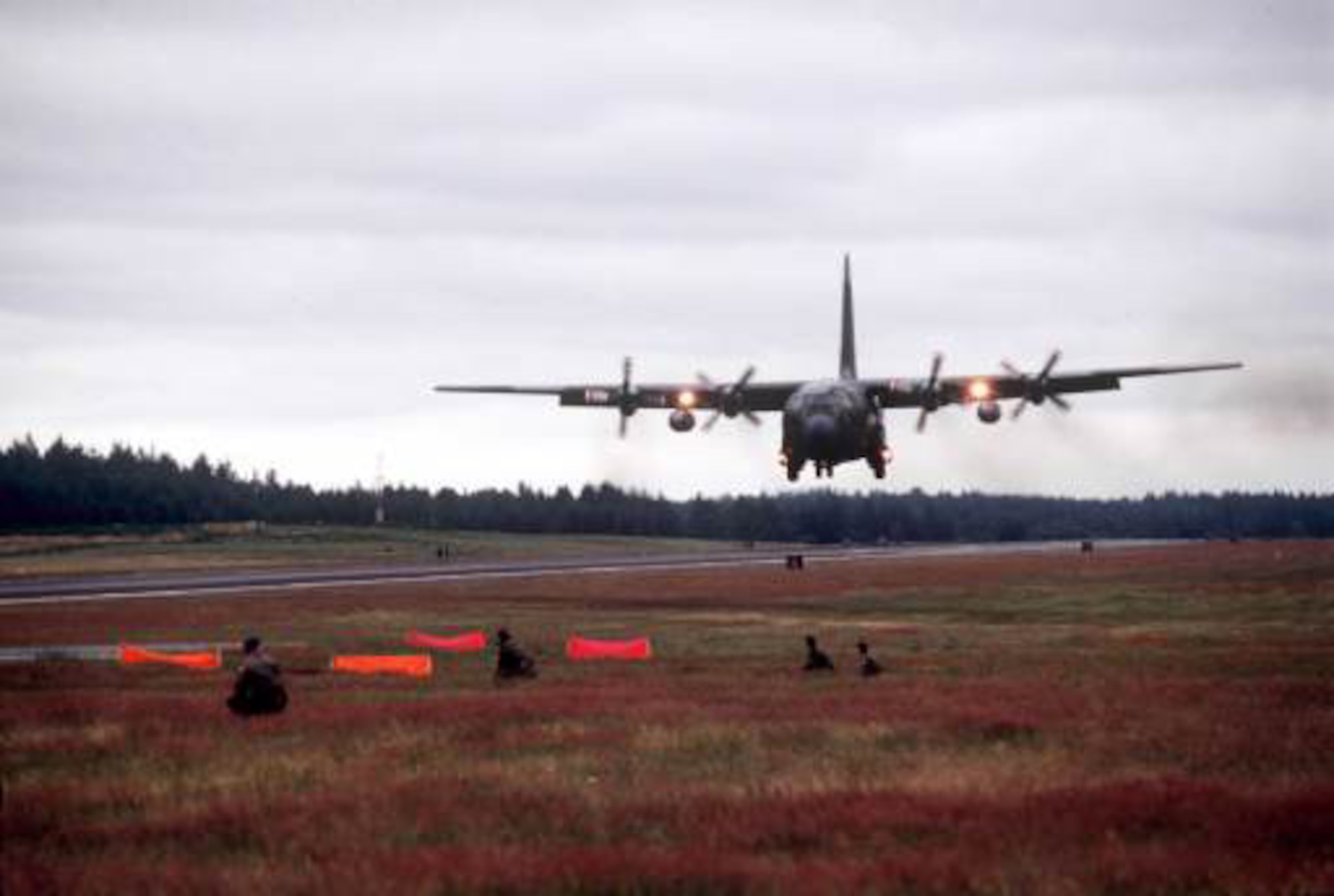 A C-130 from Reserve Command's 913th Airlift Wing, Willow Grove ARS, prepares to land