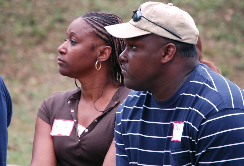 Nina and Master Sgt. Don Taylor take part in a retreat in Hunt, Texas, on April 22, 2006, that helps couples reconnect after the military spouse returns from a deployment. The couple, from Seymour Johnson Air Force Base, N.C., attended the retreat April 20 to 27 hosted by the Military, Veteran and Family Assistance Foundation. (U.S. Air Force photo/Louis A. Arana-Barradas) 
