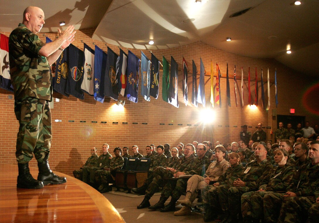 Gen. T. Michael Moseley, Air Force chief of staff, conducts an officers call at Wilford Hall Medical Center at Lackland Air Force Base, Texas, on Thursday, April 27, 2006. (U.S. Air Force photo/Robbin Cresswell) 