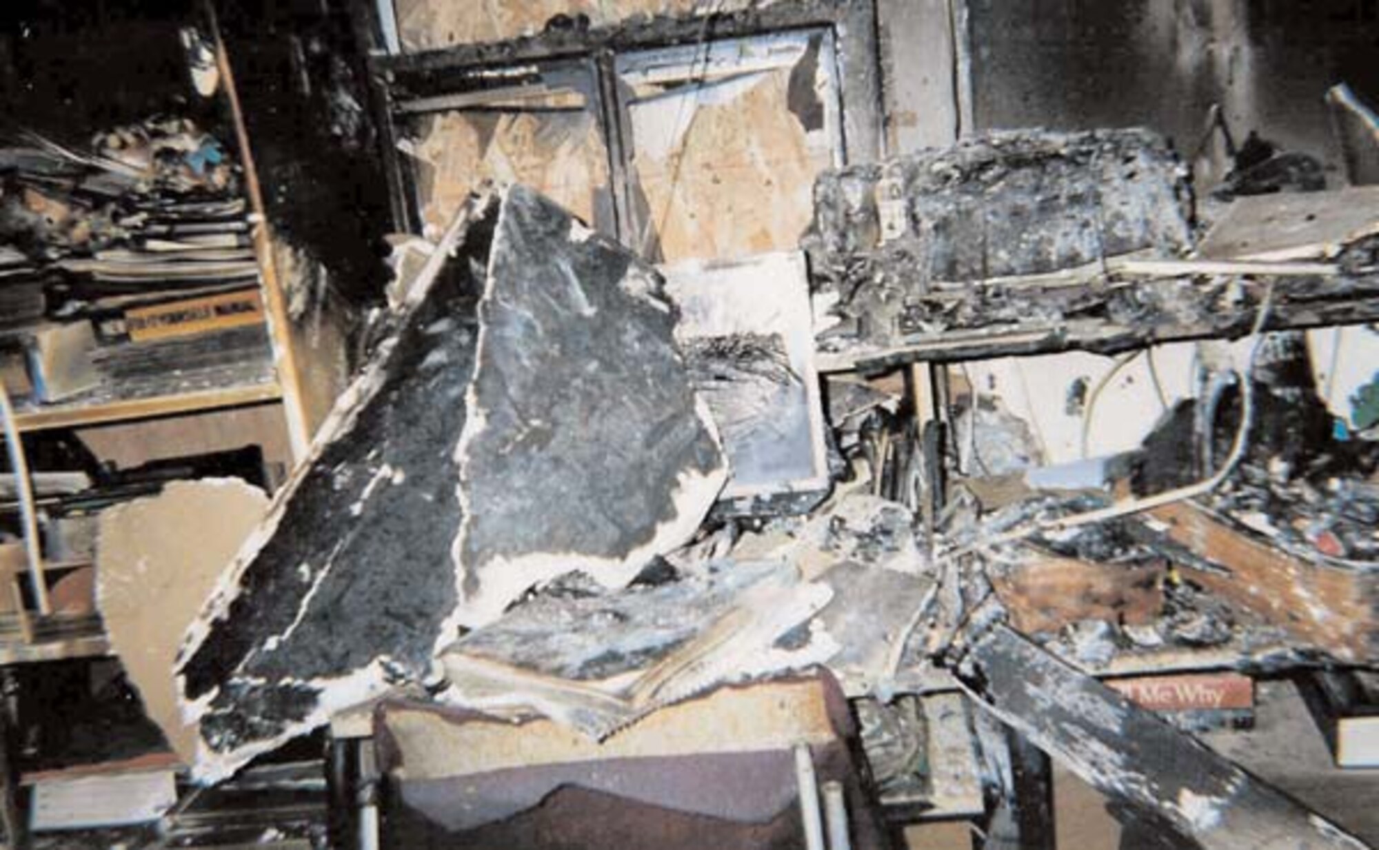 The home of David Danser, 305th CES, was damaged by fire and smoke Feb. 2. Mr. Danser was working when he received the news that his house was on fire. By the time he reached his Mt. Holly residence, the fire department was already on-scene and the majority of the damage was done. The fire caused $65,000 worth of damage.