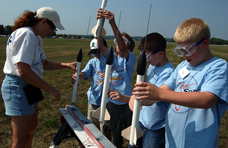 DAYTON, Ohio -- Students prepare to launch rockets during Aerospace Camp at the National Museum of the United States Air Force. (U.S. Air Force photo)