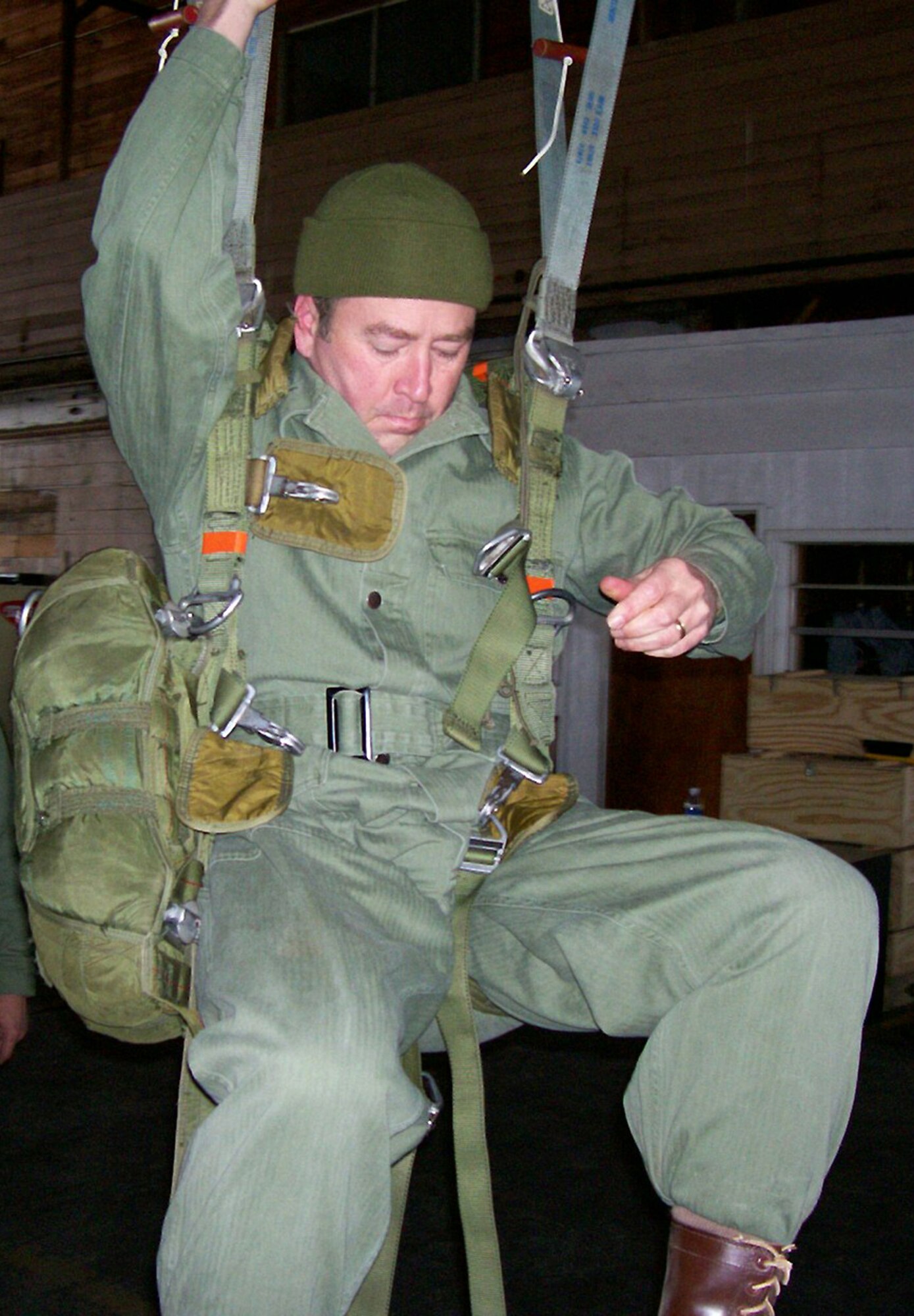 Lt. Col. William Jordan immerses himself into the characters of the past he portrays. He is shown here training with the World War II Airborne Demonstration Team at Frederick Army Airfield in Frederick, Okla. (Courtesy photo)

