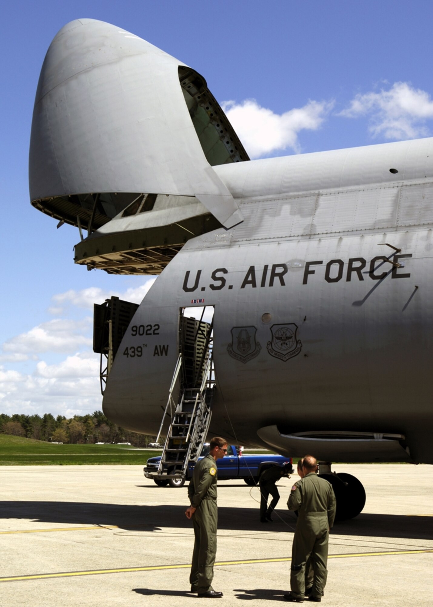 HANSCOM FIELD, Mass. - A C-5A Galaxy from Westover Air Reserve Base, Mass., stopped here May 4. Hanscom Airmen learned about the aircraft's capabilities and its role in supporting the Air Force mission. (Air Force photo by Mark Wyatt)

