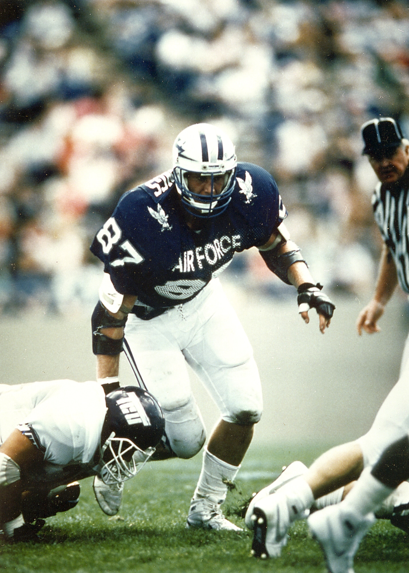 Former Air Force great Chad Hennings, a 1988 graduate of the Air Force Academy, was elected to the College Football Hall of Fame on May 16, 2006.  He was considered one of college football's great defensive linemen of his era, a unanimous first-team All-America selection in 1987 who received the Outland Trophy as the nation's top interior lineman. As a pro, he embarked on a nine-year NFL career with the Dallas Cowboys that brought him three Super Bowl titles.   (U.S. Air Force photo)
