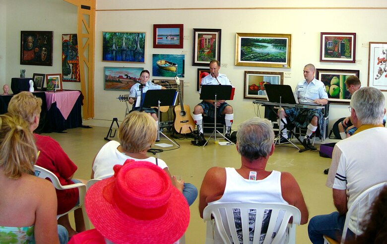 Members of the Band of the Air Force Reserve's Celtic ensemble, Southern Aire, perform at the Studio 100 art gallery in Florida City, Fla. on May 20, 2006.  The Band of the Air Force Reserve, from Robins Air Force Base, Ga., performed nine times in South Florida as part of a community outreach project. (U.S. Air Force photo/Lisa Macias)