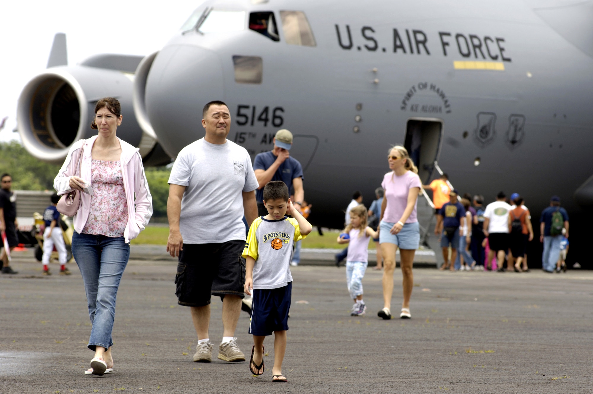 Visitors have the opportunity to see Air Force aircraft such as the C-17 Globemaster III on Saturday, May 20, 2006, during an Armed Forces Day air show at Hilo International Airport, Hawaii.  The Hawaii Air National Guard hosted the show to give the public a chance to view various aircraft stationed in Hawaii and to generate public interest in the military. (U.S. Air Force photo/Tech. Sgt. Shane A. Cuomo)