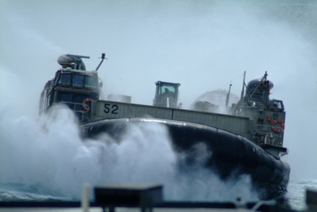 A landing craft air cushion makes its way toward the well deck of the amphibious dock landing ship USS Harpers Ferry (LSD 49) during exercise Cobra Gold on May 22, 2006. Cobra Gold is an annual joint training and civic assistance exercise involving the United States, Thailand, Japan, Singapore, and Indonesia. 