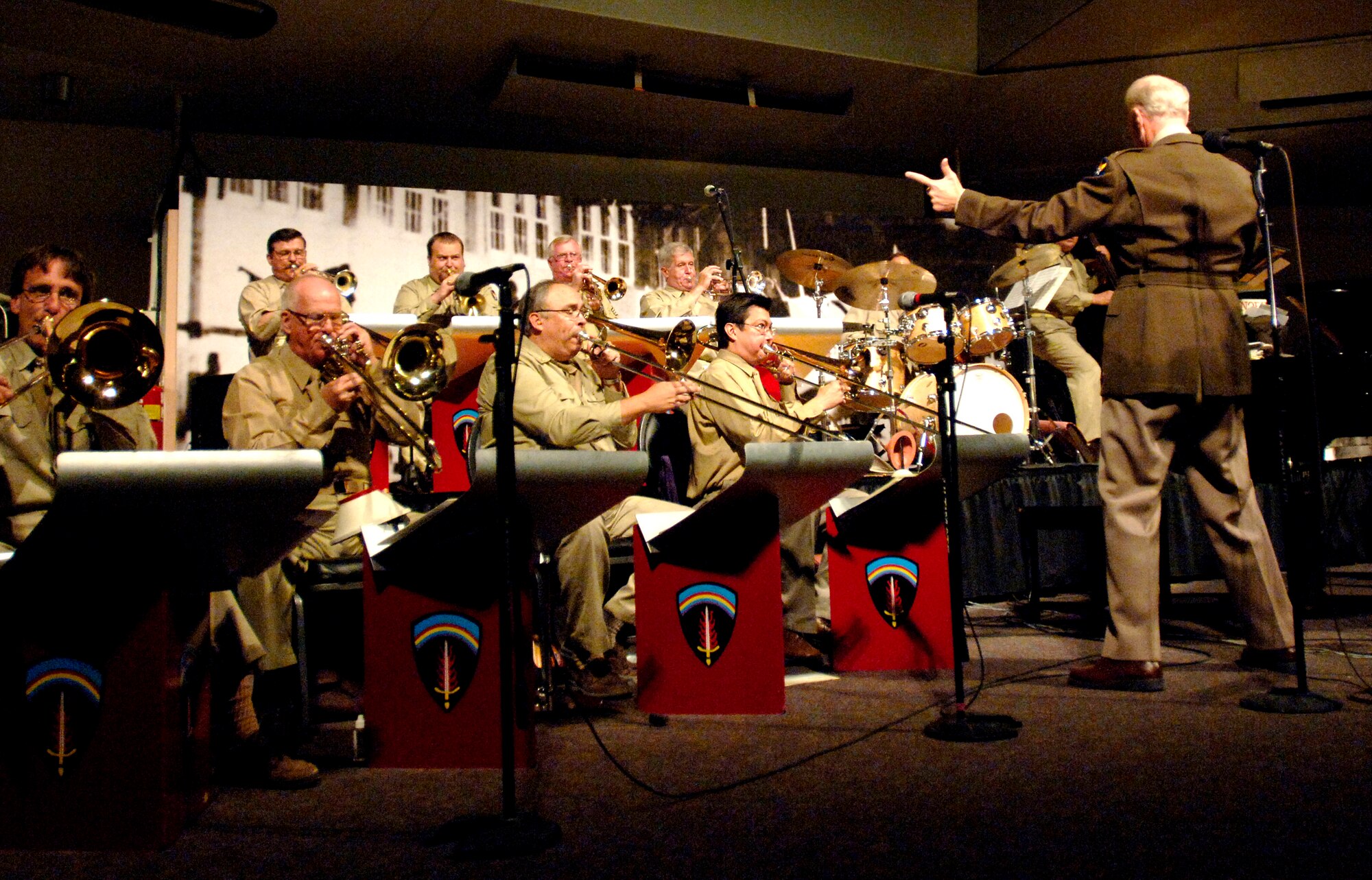 The Sentimental Journey Orchestra, under the direction of Ted Conerly, plays big band swing music in a musical tribute to the nation's military members at the Institute of Texan Cultures in San Antonio on Sunday, May 28, 2006. More than 800 people attended the show. (U.S. Air Force photo/Tech. Sgt. Cecilio Ricardo) 


