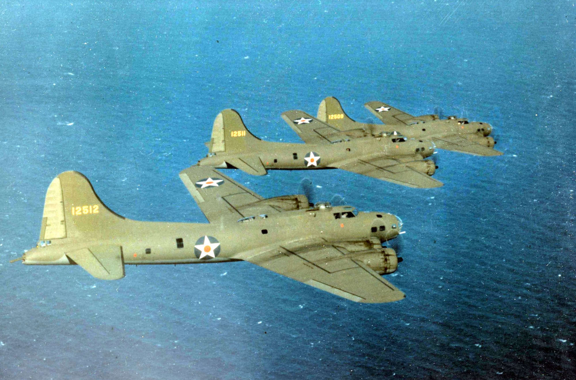 Three aircraft formation of Boeing B-17Es (S/N 41-2512, 41-2511 and 41-2509). (U.S. Air Force photo)