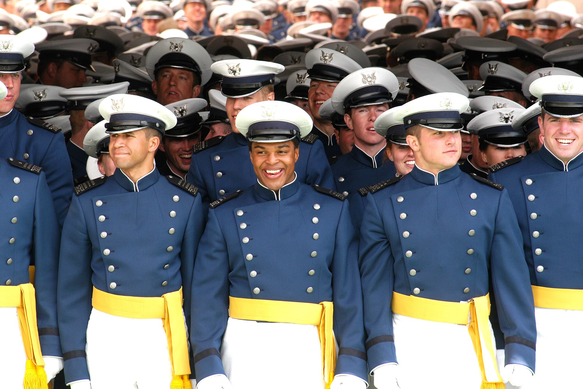 Members of the Class of 2006 prepare to march into Falcon Stadium to begin the U.S. Air Force Academy graduation ceremony in Colorado Springs, Colo., on Wednesday, May 31, 2006. Secretary of Defense Donald H. Rumsfeld was the guest speaker at the commencement. The 879 graduates of the class of 2006 incur a five-year active duty service commitment. (U.S. Air Force photo/Dennis Rogers)
