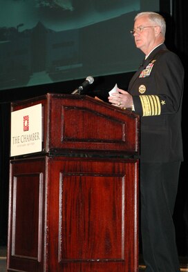 Navy Adm. Timothy J. Keating, commander of North American Aerospace Defense Command and U.S. Northern Command, delivered the keynote speech at The Chamber's Armed Forces Day Luncheon in Colorado Springs, Colo., May 18. (U.S. Air Force photo by Tech. Sgt. Kate Rust) 