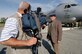 Gary Boyd, 305th Air Mobility Wing historian, is interviewed by a local news station about the C-141B Starlifter display on McGuire. Mr. Boyd is the recipient of the Allan S. Major Award, a history award recognizing the best historian in the Air Force.  US Air Force Photo by Denise Gould