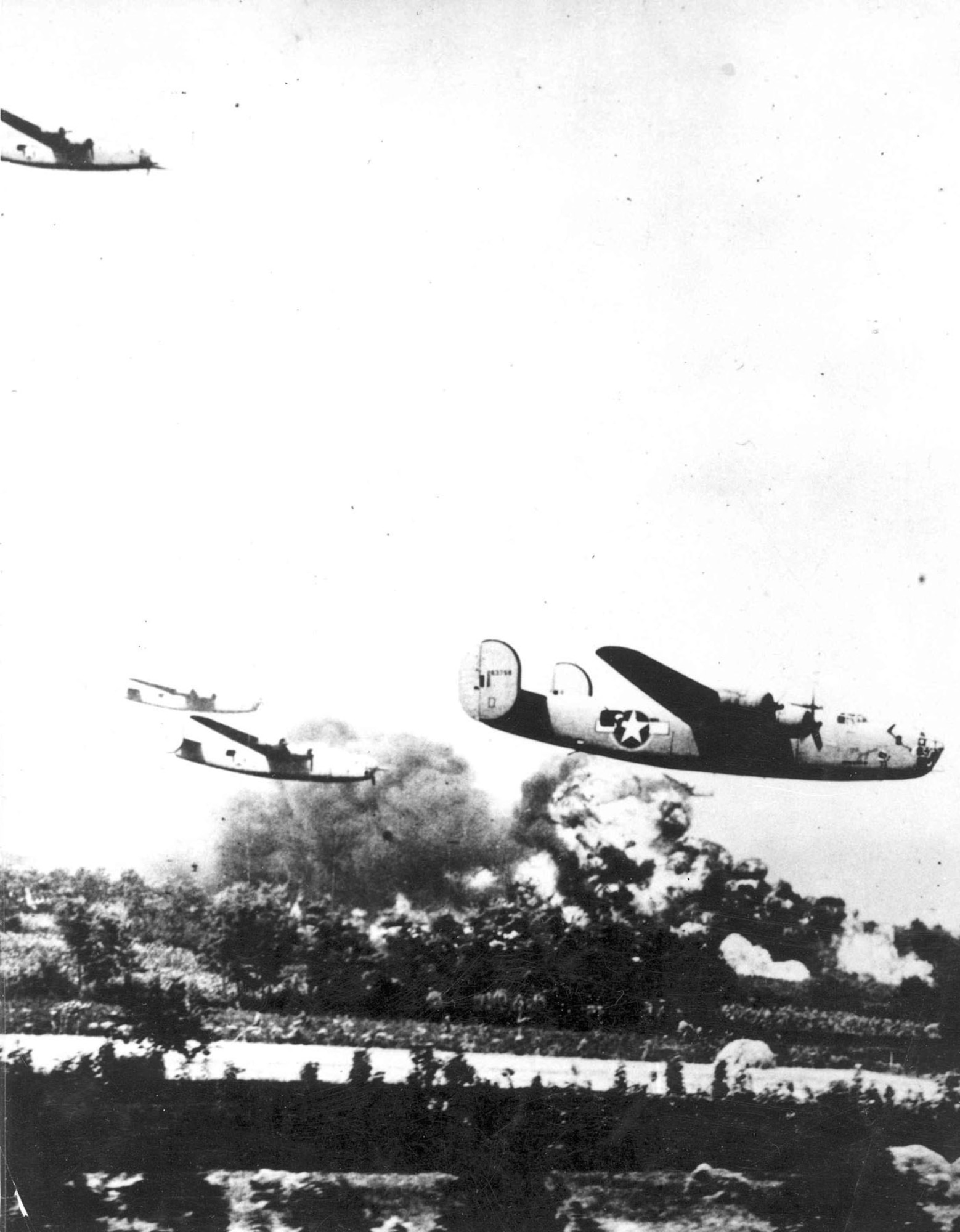 Consolidated B-24s on the Ploesti oil refinery bombing mission. (U.S. Air Force photo)