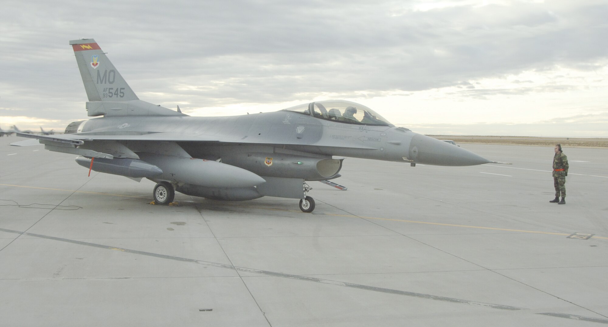 The 366th Fighter Wing began the first phase of its F-16 Fighting Falcon drawdown when five jets from the 389th Fighter Squadron departed around 8 a.m. Thursday. The departure is part of the wing’s realignment from an F-16, F-15C and F-15E base to an all F-15E Strike Eagle installation by 2011. The move, outlined in the 2005 Base Realignment and Closure recommendation, is also part of the Air Force initiative to become a smarter and leaner force by consolidating its F-15 and F-16 fighter aircraft. Mountain Home Air For ce Base was chosen to become an F-15E installation because of its premier training range that is suited for air-to-ground, low-level and air-to-air flight training. The first of 18 new F-15E aircraft are scheduled to begin arriving from Elmendorf Air Force Base, Alaska, in December and the last jet will land by June 2007. (Photo by Airman 1st Class Dana Hill)
