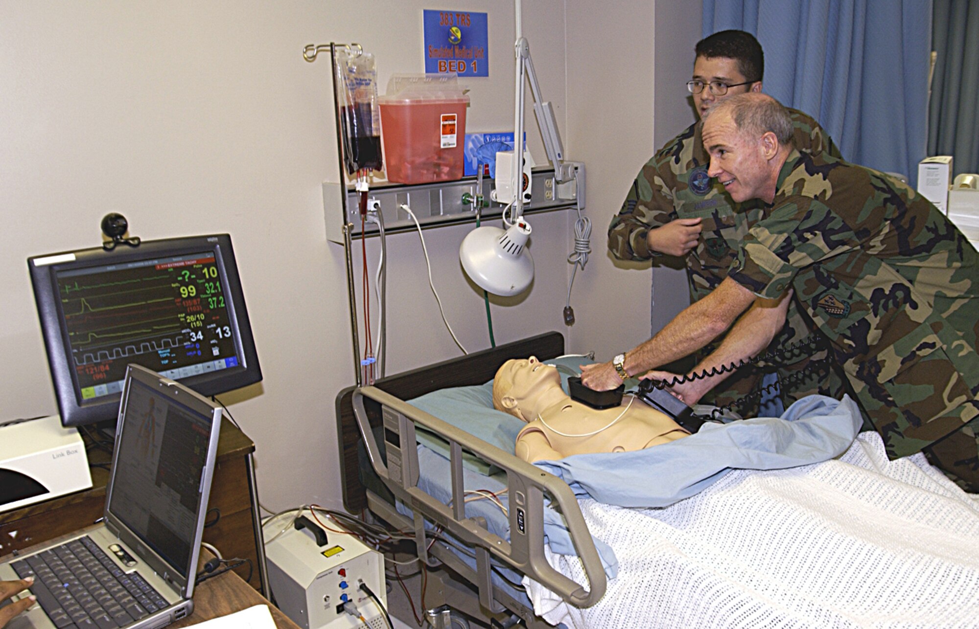 Brig. Gen. Richard Devereaux, 82nd Training Wing commander, attempts to revive a "patient" Sept. 14 during an orientation visit to the 882nd Training Group. The general visited each squadron, practicing medicine along the way. (U.S. Air Force photo/Harry Tonemah)