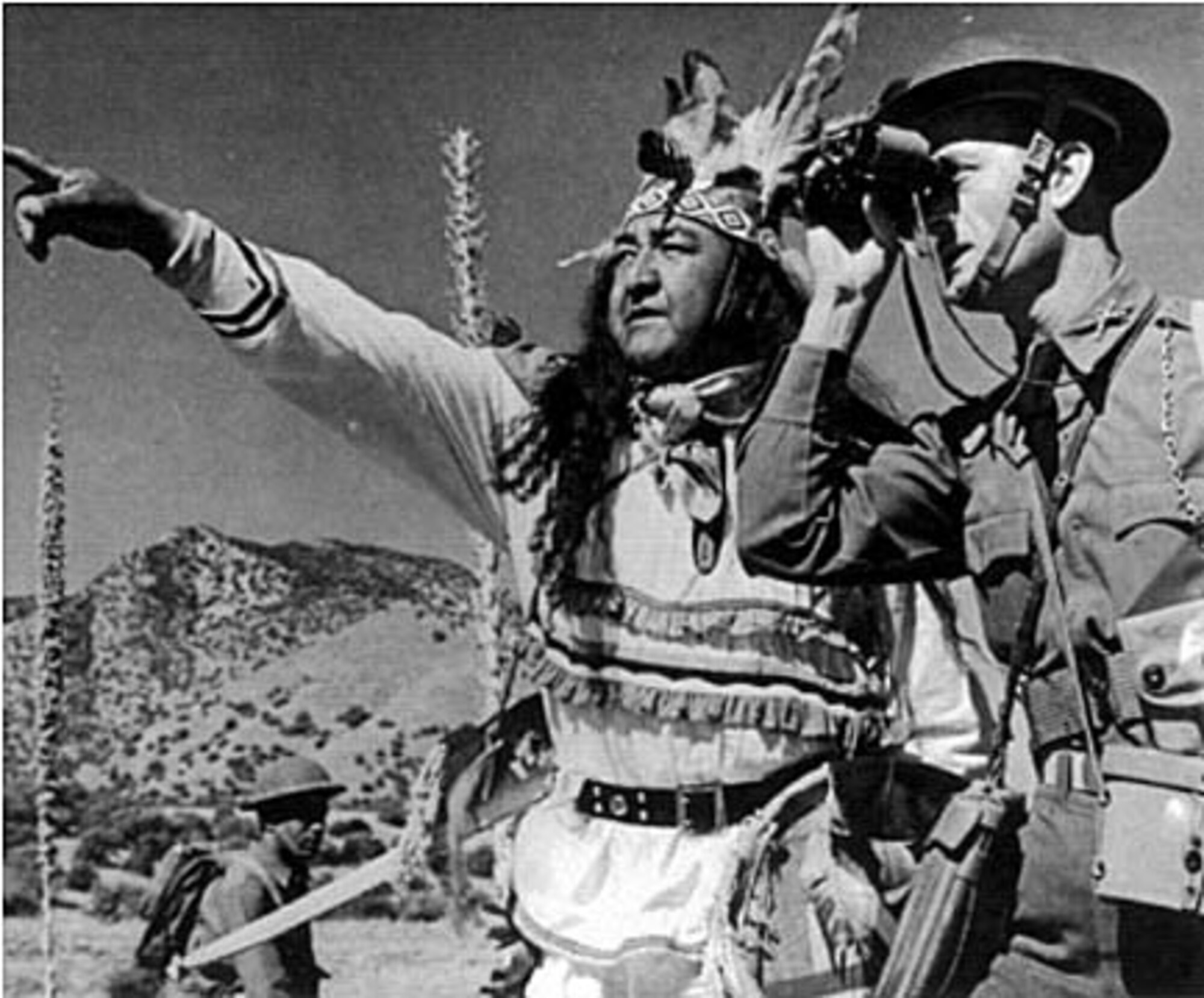 Native Americans have played an important role in U.S. military operations since the beginning of the country's history. Shown here, Apache Scout William Major is seen here with an officer of the 25th Infantry in the 1930s.