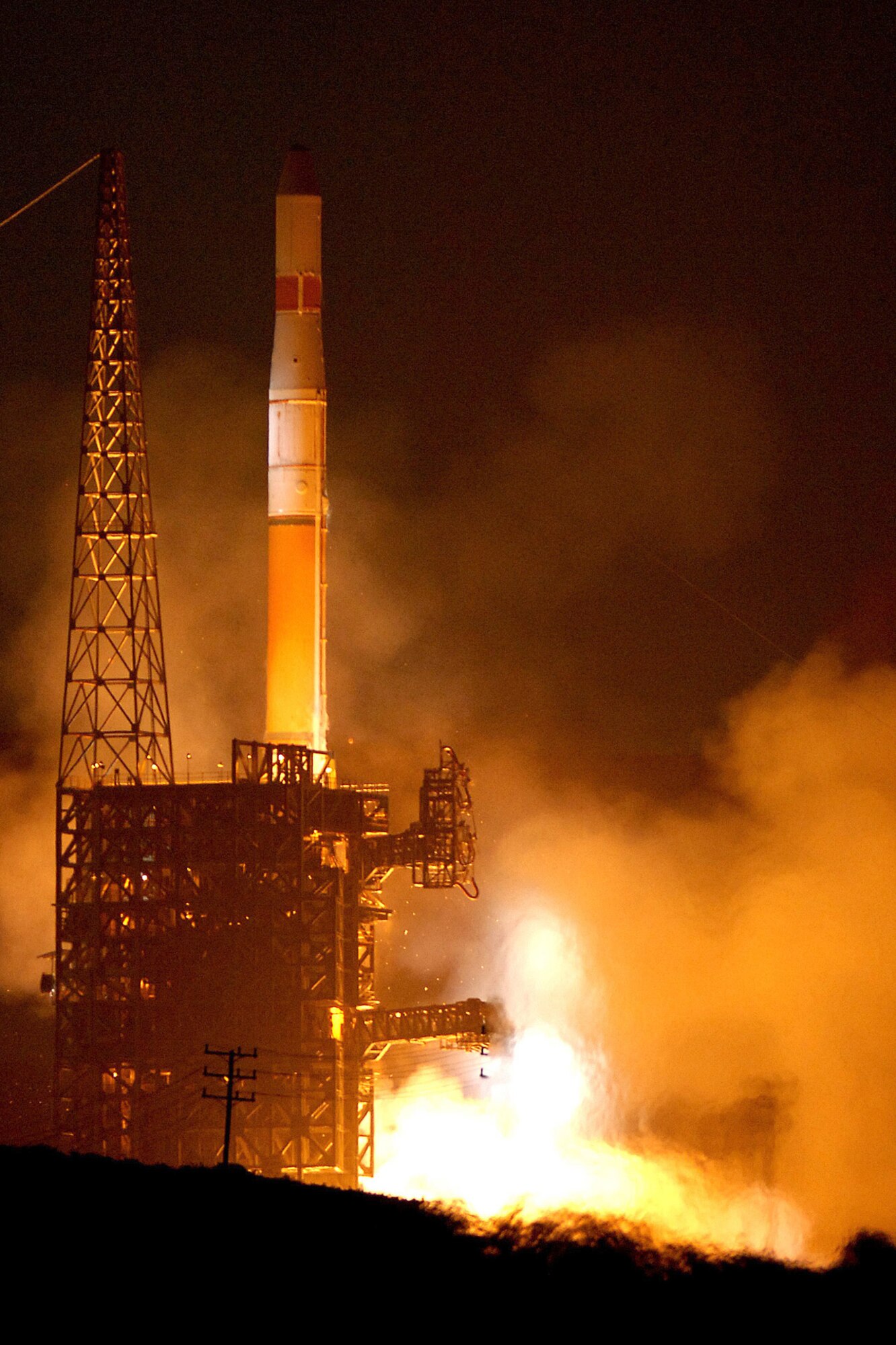 A Delta IV rocket launches at 5:53 a.m. on Nov. 4 from Vandenberg's Space Launch Complex-6.  The rocket carried a Defense Meteorological Satellite Program satellite in to space.  The satellite will transition into a polar earth orbit to provide weather forcasts for servicemembers on battlefields around the world. (U.S. Air Force photo/Joe Davila) 