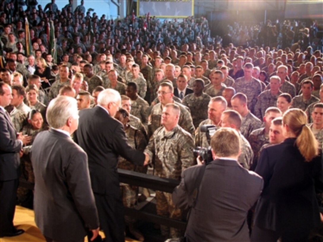 Vice President Richard Cheney shakes hands with servicemembers at Fort Carson, Colo., Nov. 3.