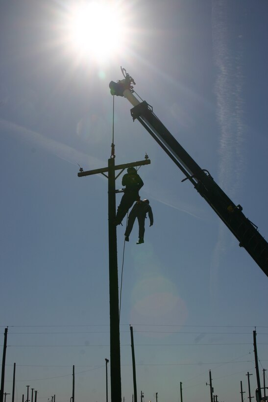 The team from Scott Air Force Base, Ill, took home the gold Saturday for the second year in a row during the Fourth Annual Lineman’s Rodeo at the 366th Training Squadron. The 375th Civil Engineer Squadron team took first place in the hurt man rescue, second place in installing equipotential ground sets and second place in constructing collar ropes. (U.S. Air Force photo/Senior Airman Tonnette Thompson).