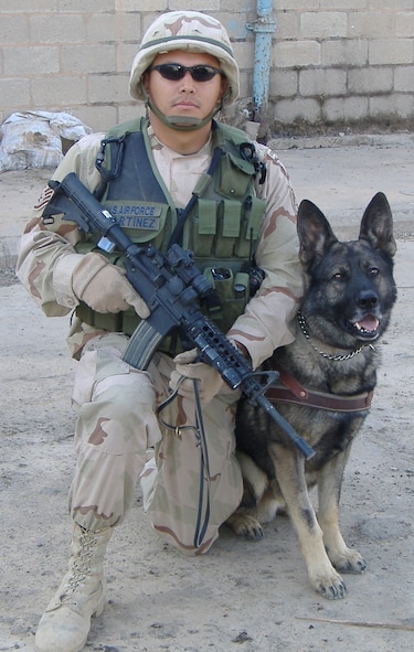 Staff Sgt. Pablo Martinez Jr. and Argo on patrol in Iraq.